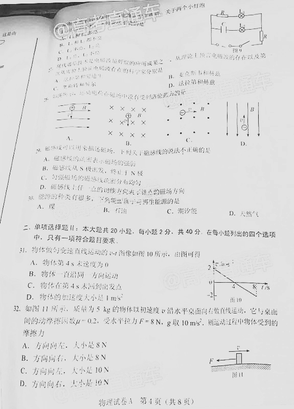 2016广东学业水平测试物理答案2016年6月广东省普通高中学业水平考试物理试题